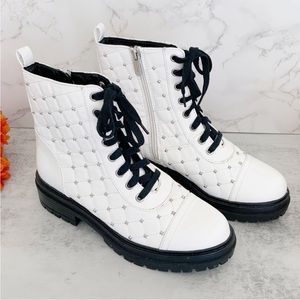Circus by Sam Edelman Goodwin White Studded Laceup Combat Booties, Size 7.5